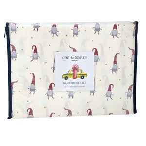 Cynthia Rowley Queen Christmas Happy Festive Gnomes Stars Designer Sheet set